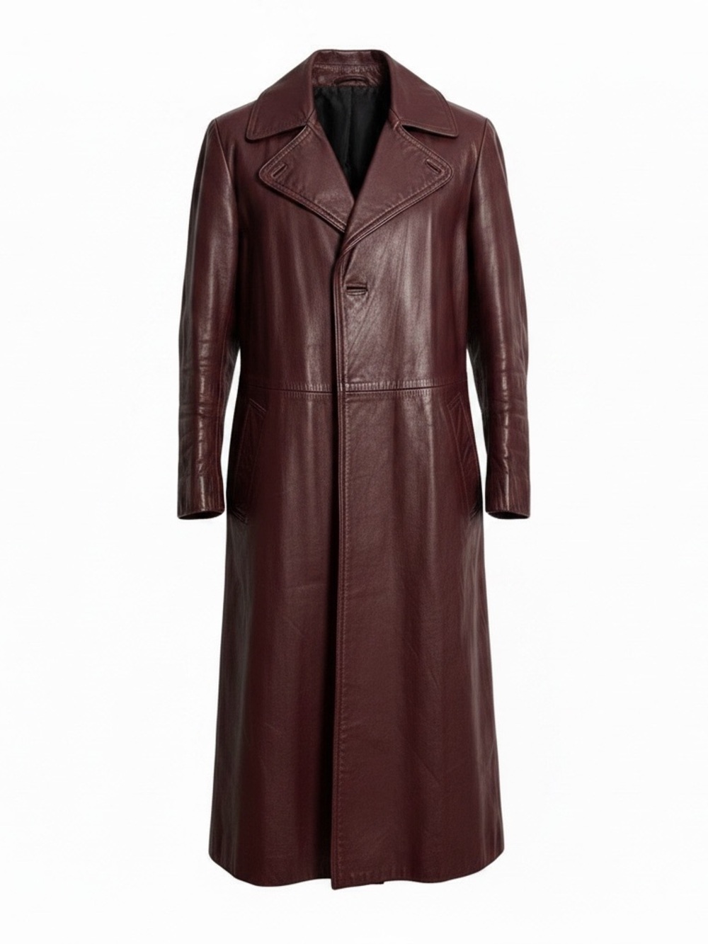 Women’s long Leather Trench Coat - Burgundy